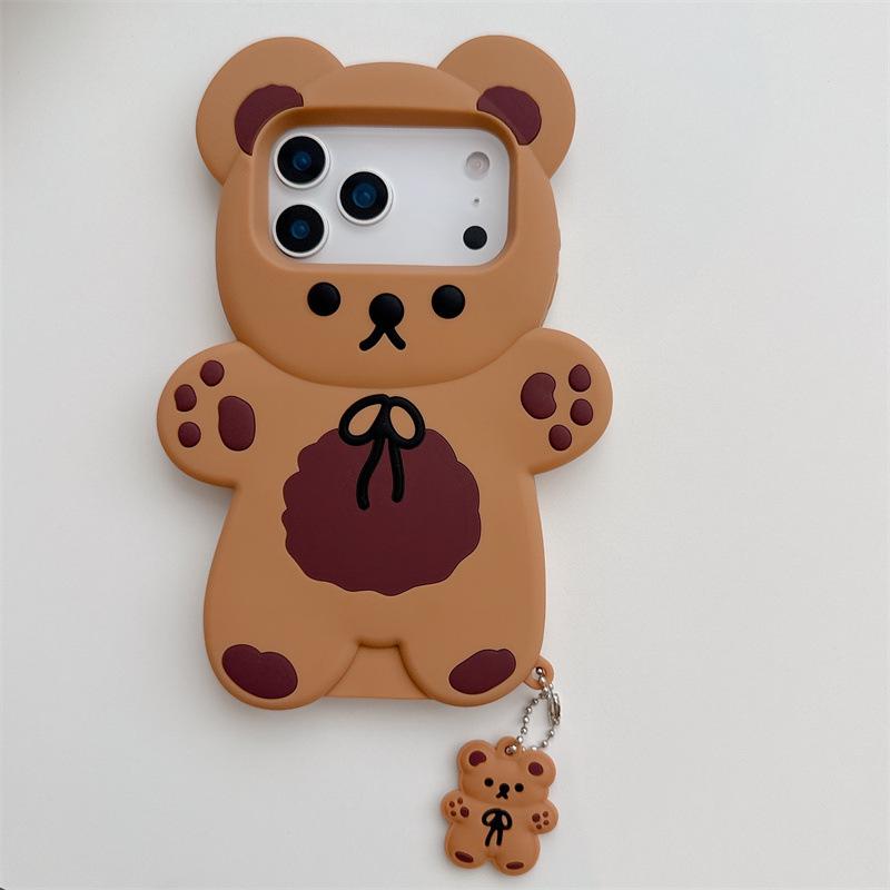 

3D Cartoon Bear Soft Silicone Phone Case For iPhone 17 Air 16e 15 13 14 12 11 Pro Max Mini XS XR X 7 8 Plus Shockproof Cover iPhone 13 Pro коричневый