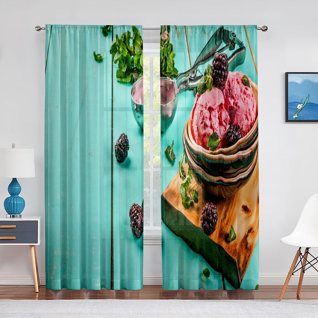 Gałka Lodów Słodki Zimny Kremowy Deser Przezroczyste Woalowe Zasłony do Salonu Sypialni Tiulowe Zasłony Panel Okienny Kuchenny Draperie