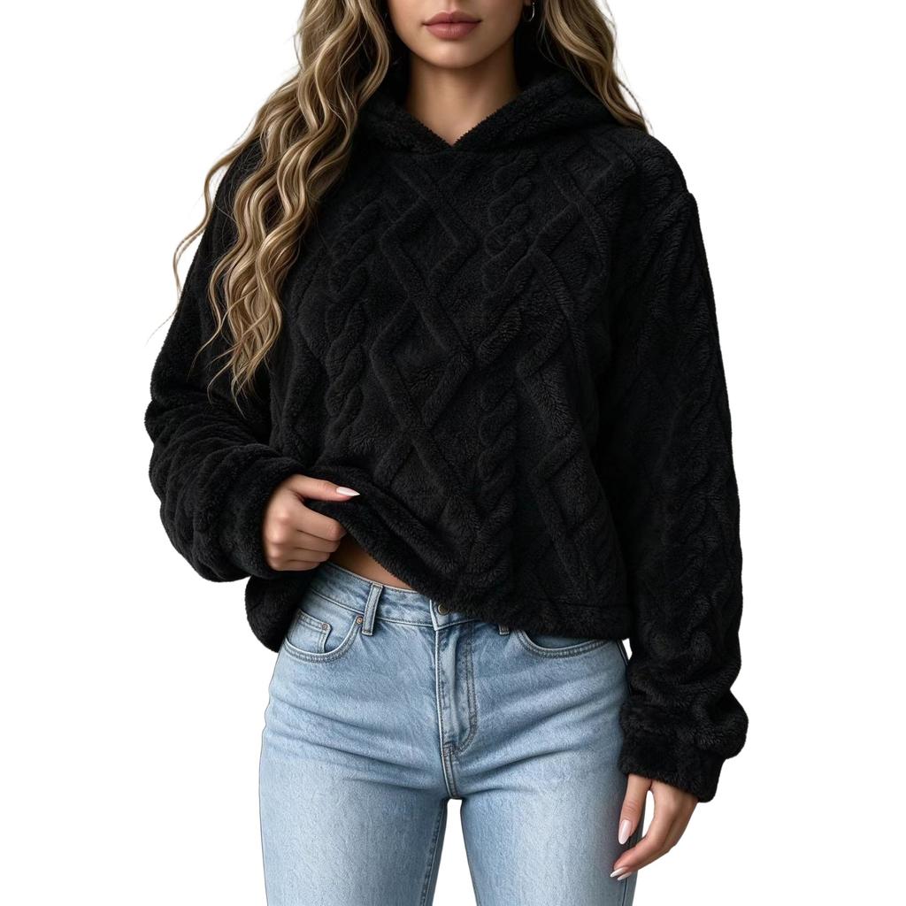 Women's Loose Plush Warm Casual Versatile Hooded Pullover Sweatshirt