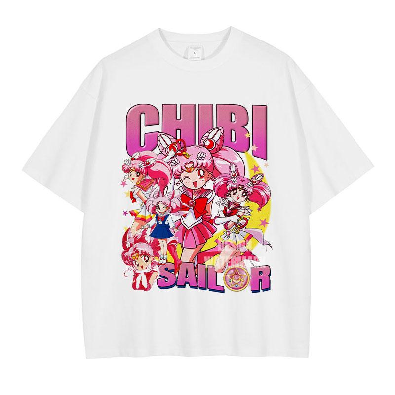 Tsukino Usagi T Shirts Vintage Washed Anime SSailor MMoon Oversized Tshirts Manga Chibiusa Short Sleeve Girl Tops Tees Women