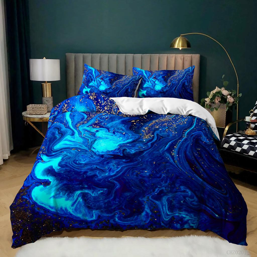 3D Ocean Waves Duvet Cover Set Queen/King for Boy Girl Teens Bedroom Hotel Microfiber Bedding Set Comforter Cover White To Blue