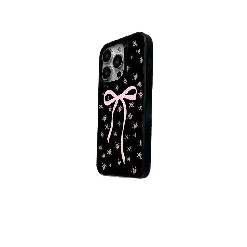 Pink bow floral application Apple 17 mobile phone case iPhone16 matte PC14 girl 15 large holes 13 hard case