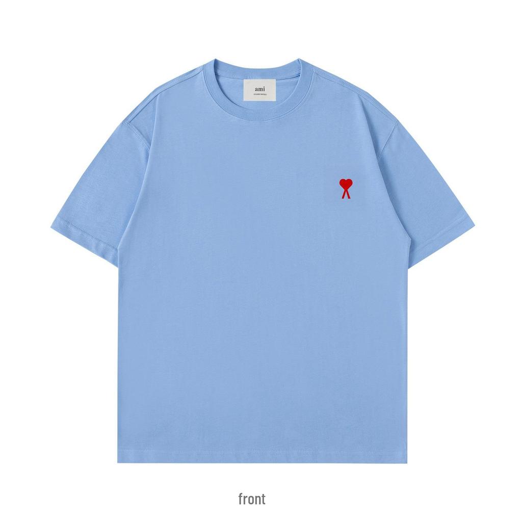 AMI Youth Embroidered Men's Crew Neck Short Sleeve Cotton T-Shirt - Casual Street Fashion