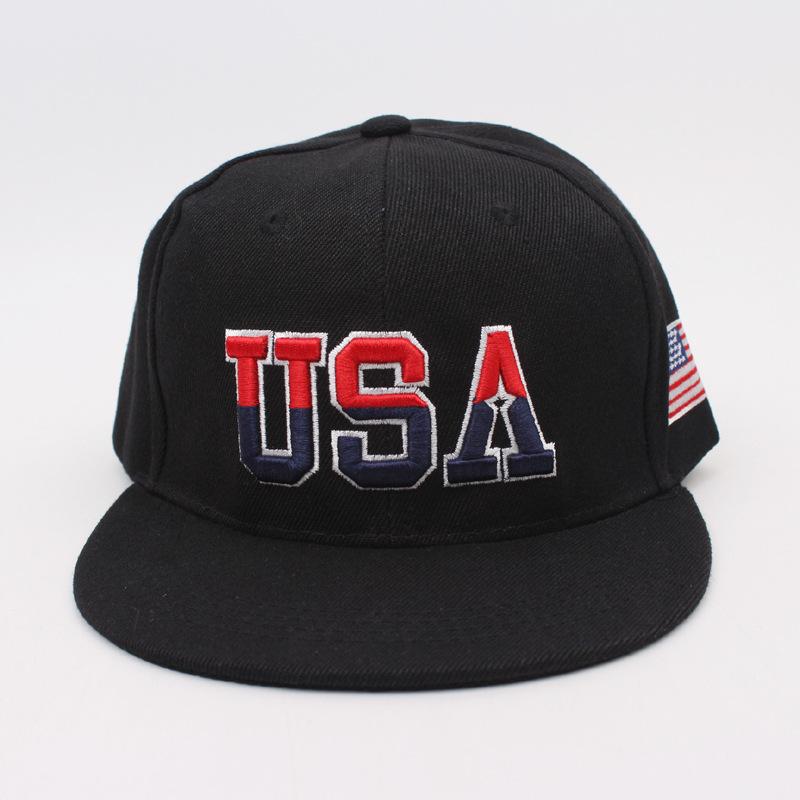 USA Flag Embroidered Flat Brim Snapback Hat, Adjustable American Patriotic Baseball Cap for Men Women