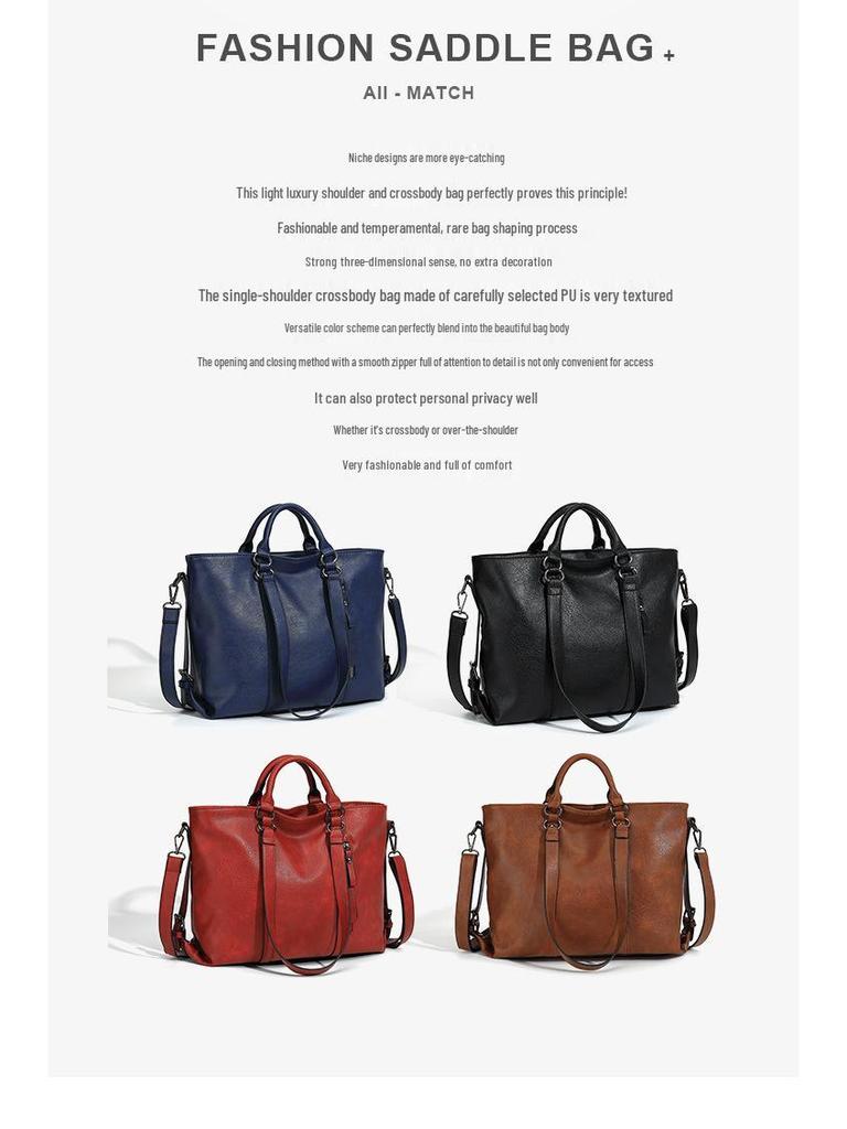 Retro Women's Commuting Tote: High-End, Large Capacity, Crossbody, Fashionable One-Shoulder Bag