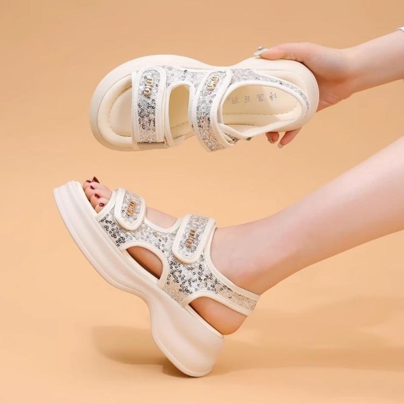 Nouvelles Chaussures de Plage Décontractées à Semelles Épaisses et à Velcro pour Femmes Augmentant la Taille pour Chaussures de Sport et Sandales