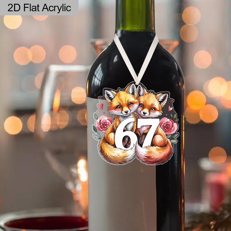 Valentine's Day Transparent Acrylic Pendant Two Foxes 6 7 Pattern Hanging Decor for Wall Door Car Gift for Friends Galentine's Day