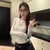 Korean Bottoming Shirt Casual Versatile Long-sleeved T-shirt Women's Autumn Niche Slim-fitting and Thin Inner Short Gray Top