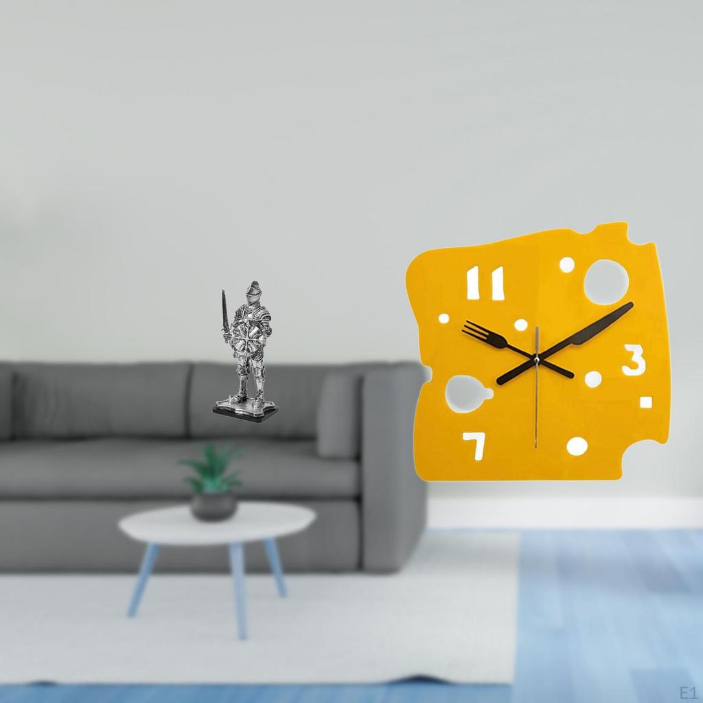 Vintage Knight Sculpture Tabletop Ornament with Nordic Minimalist Cheese Clock Quiet Acrylic Wall