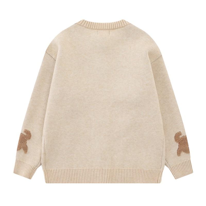 American Vintage Cartoon Dog Fluffy Knit Cardigan Loose Fit Casual Sweater Couples