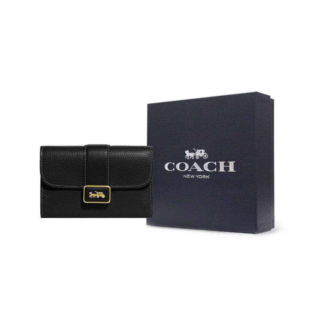 New COACH Grace Refined Pebbled Leather With Smooth Leather Accents Clutches Wallets Medium Size Women's Black CC059-IMBLK