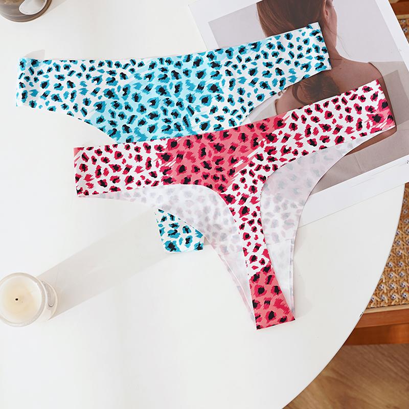 TERMEZY Damen Sexy Nahtloser Tanga Eis Seide Einteiler Leopardenmuster T-Rücken Bequem Fitness Schnelltrocknend Unterwäsche