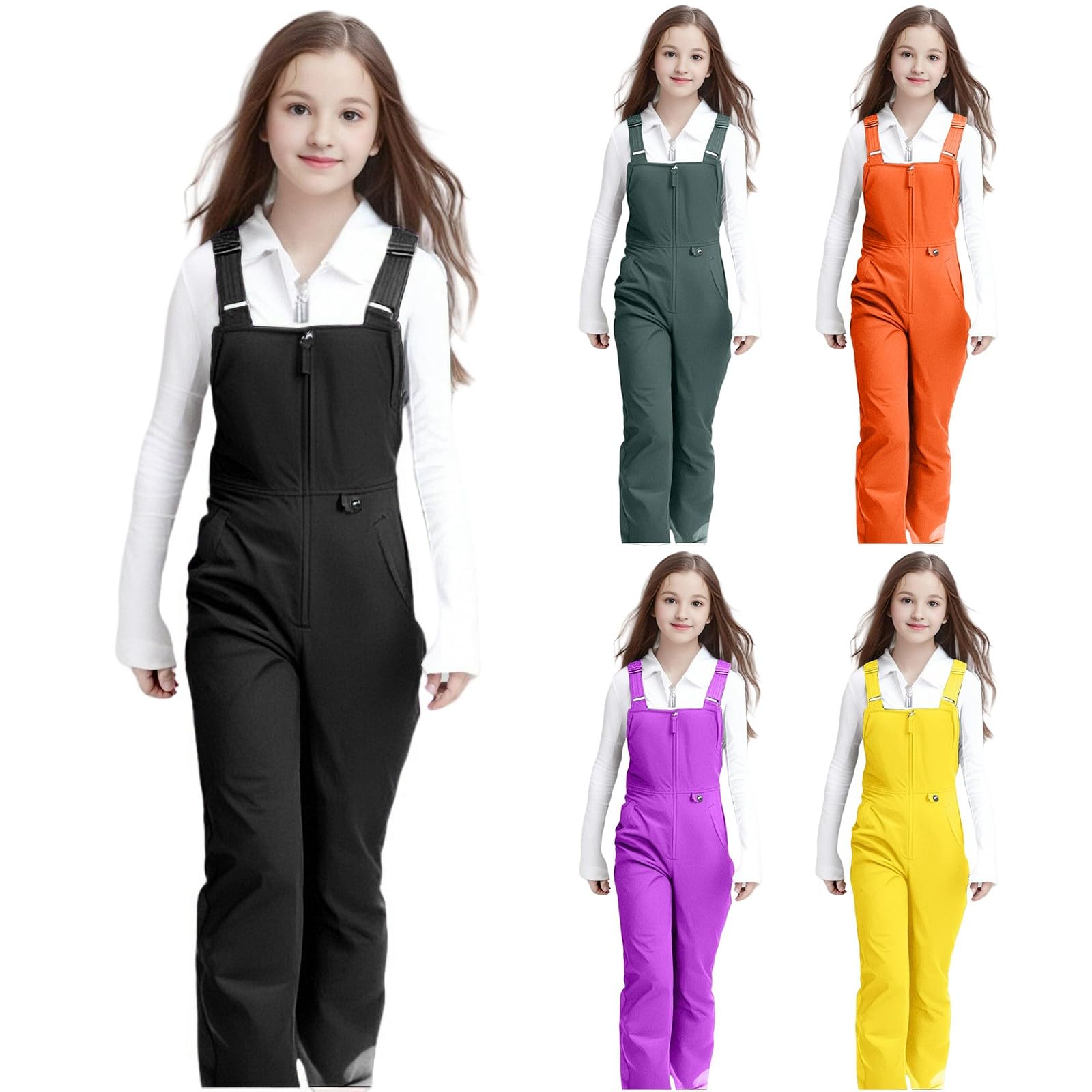 Neve Bambini Ragazze Ragazzi Pantaloni da Neve Inverno Antivento Salopette da Sci Regolabile Tuta da Neve Tasche violetto