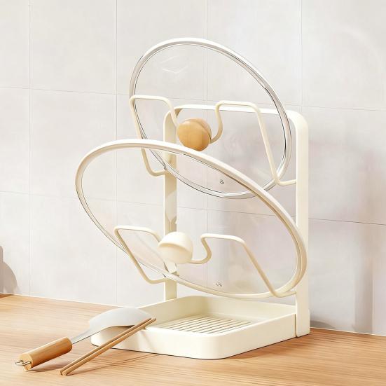 Pot Lid Holder with Drain Carbon Steel Utensils Pan U-Shaped Groove Design Kitchen Organizer Drip Tray