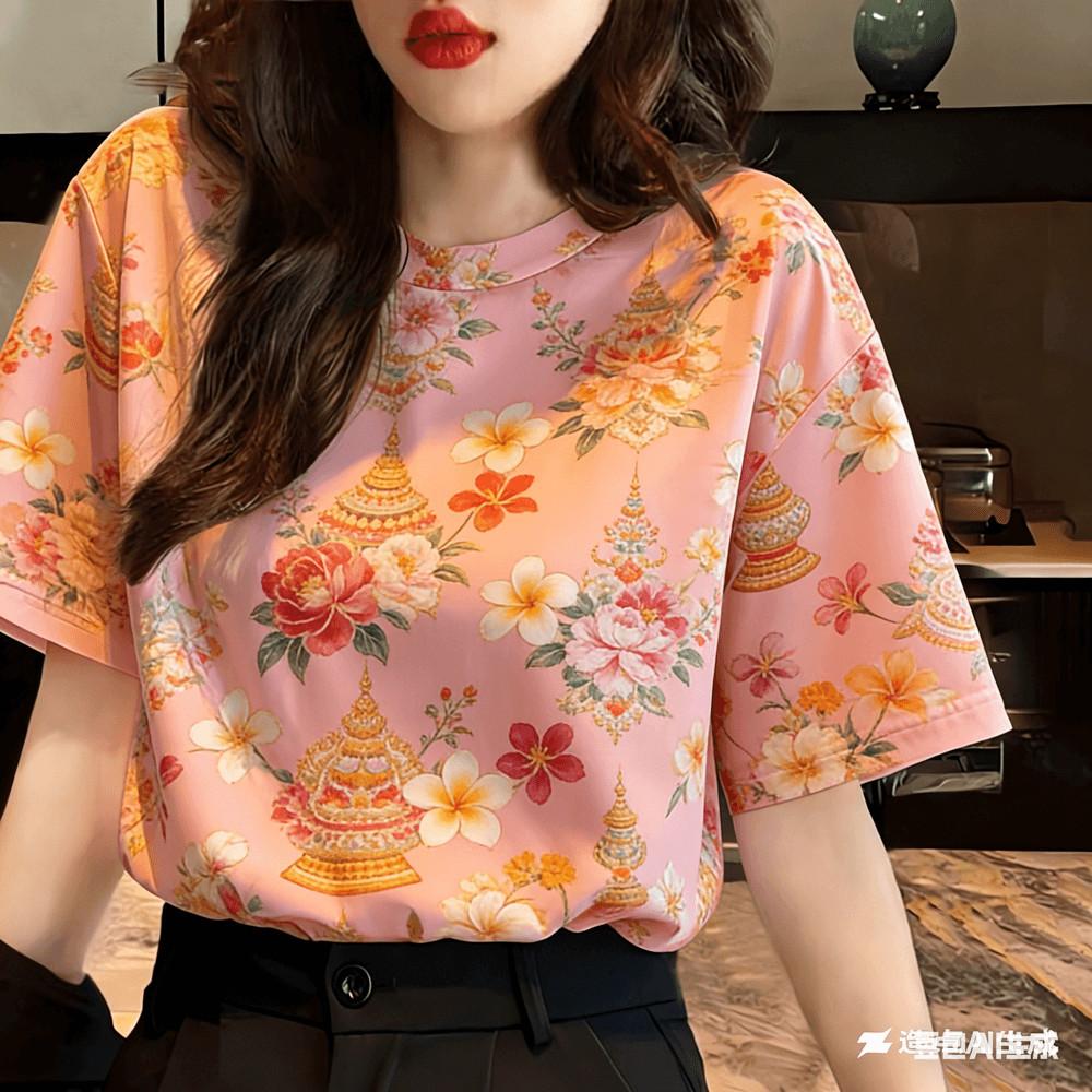 

Unisex Casual T-Shirt with Floral Print - Suitable for Songkran Festival 5XL
