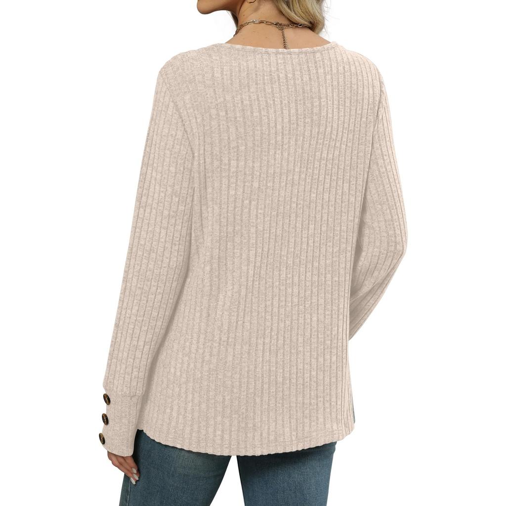 Women's T Shirt Tee Button Long Sleeve Tunic Daily Weekend Fashion Basic V- Neck Regular Top