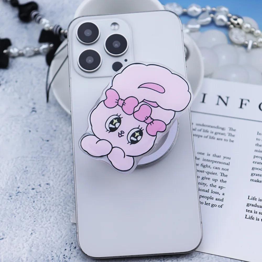 

Korean Funy Cute Pink Cartoon Bunny Magnetic Phone Holder Bracket for Magsafe IPhone 17 Pro Max Samsung Galaxy S26 Griptok Stand Socket
