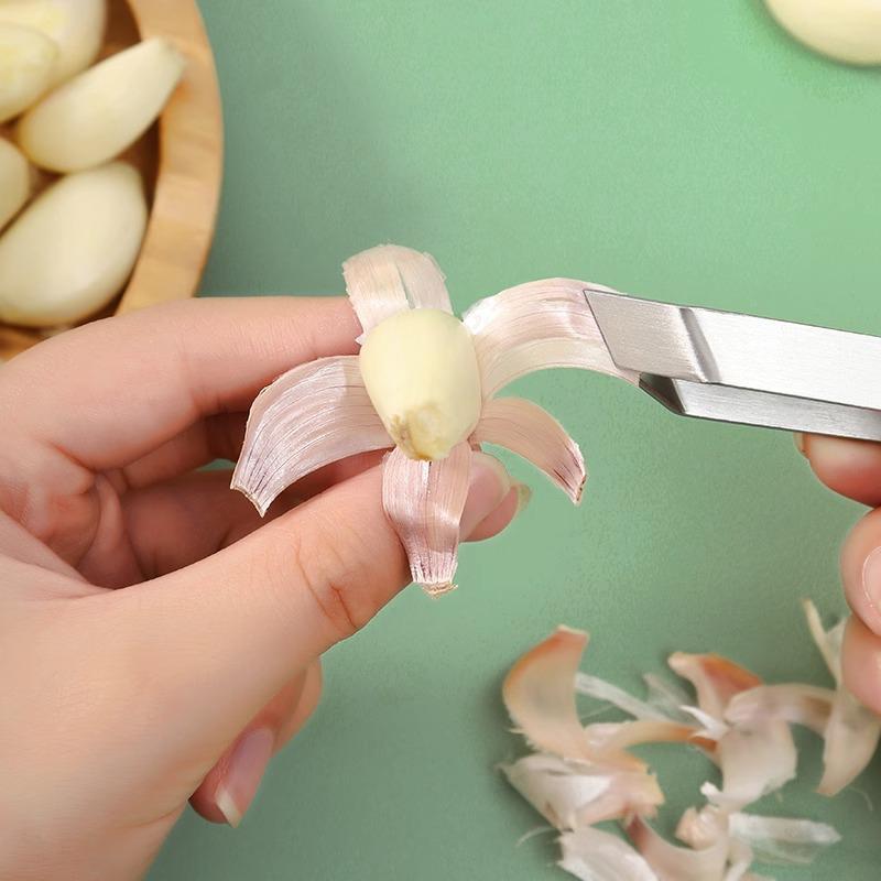Stainless Steel Garlic Peeler & Boar Bristle Hair Remover Tweezers