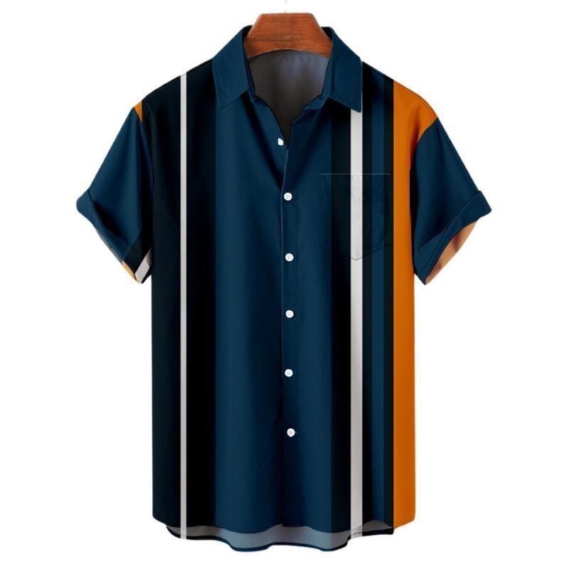Hawaiianische Herren-Streifenshirts Für Bluse Herren Camisa Social Kurzarm Lässiges Oberteil Übergröße Fitnessstudio Kleidung Mode Herren Vintage