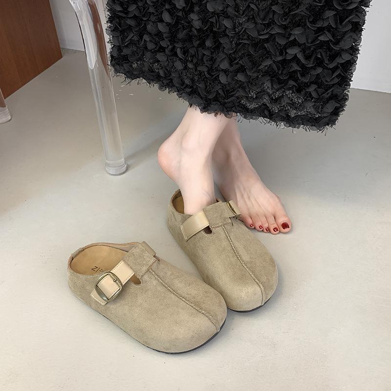 Thick bottom inner height increase ugly cute big head baotou half slippers women's summer outer wear autumn new models