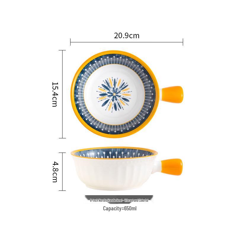 Retro Nordic Ceramic Dining Bowl 6-inch Nordic Handle Bowl