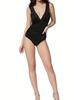 Maillot de bain une pièce à lacets, décolleté en V et volants en dentelle pour femme