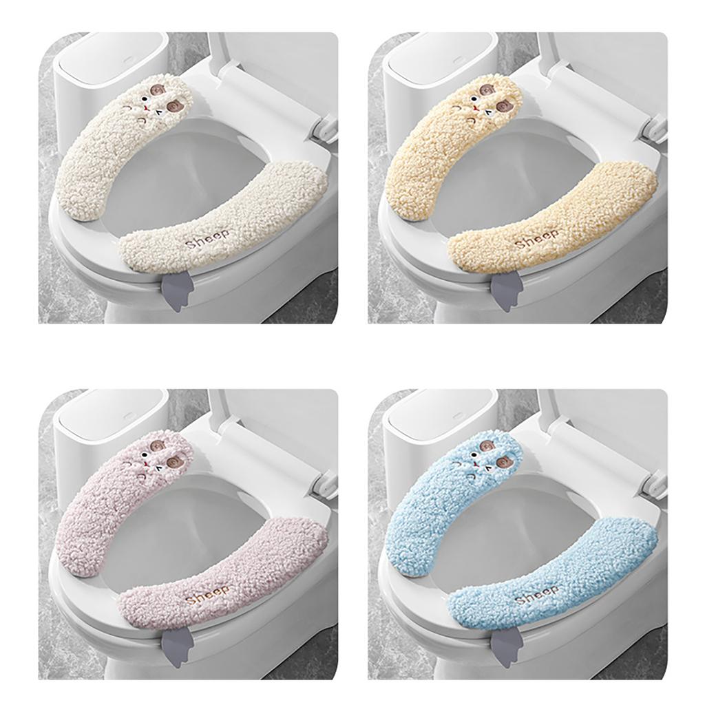Cute Cartoon Toilet Seat Cushion Plush Seats Cushion for Warmth and Comfort for Family Guest Room Bathrooms Use