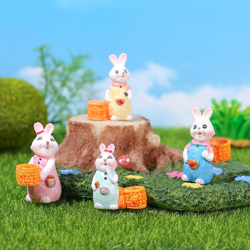 Мультяшная цветочная корзина кролик микроландшафтные фигурки настольные украшения — фото 5