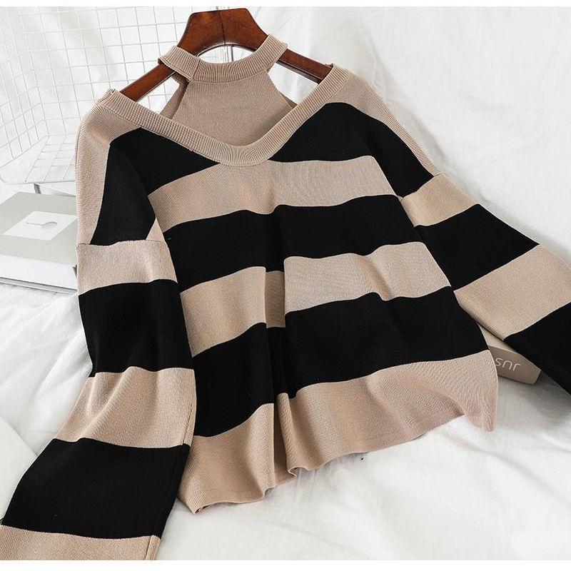 2ks/set Dámské zimní teplákové soupravy 2dílné Kalhotové kostýmy Pletený proužkovaný svetr a kalhoty 2dílná sada Outwear Outwear