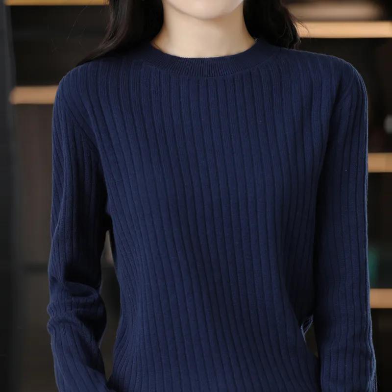 

Женский осенне-зимний свитер с круглым вырезом, пуловер в полоску, с длинным рукавом, трикотаж, прилегающий, теплый, базовый топ S