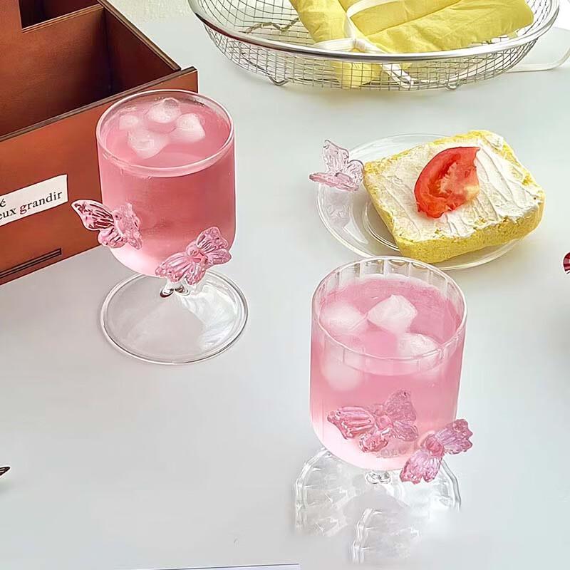 Pink Butterfly Heat-Resistant Glass Goblet