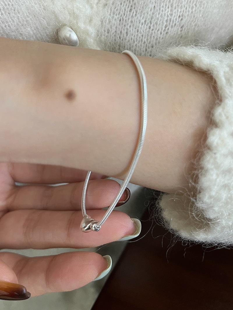 S925 Sterling Silver Heart  Bead Bracelet - Snake Chain 925 Silver