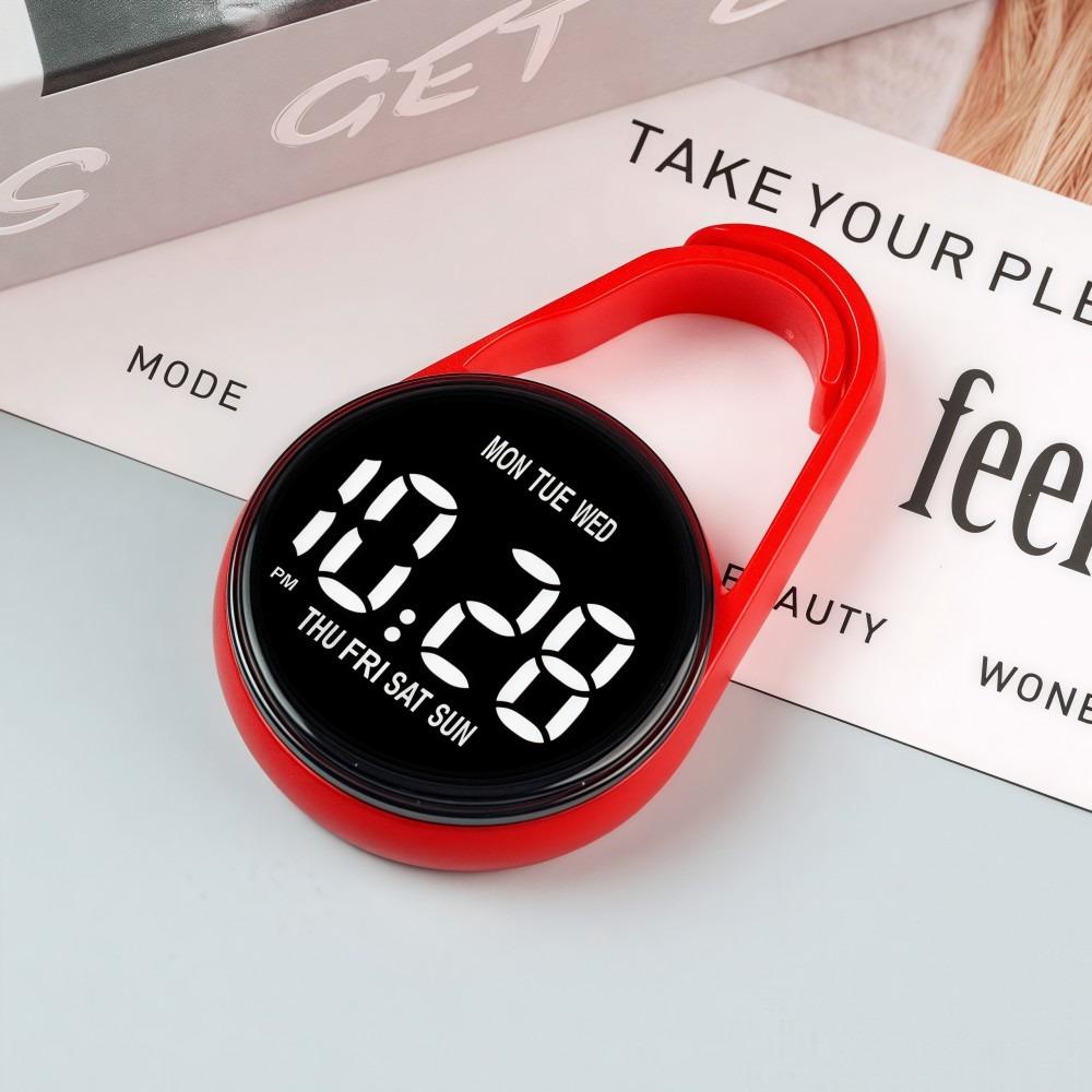 LED Electronic Hanging Watch Digital Display Waterproof Pocket Watch Carabiner Portable Luminous Pocket Watch Children/Adults красный