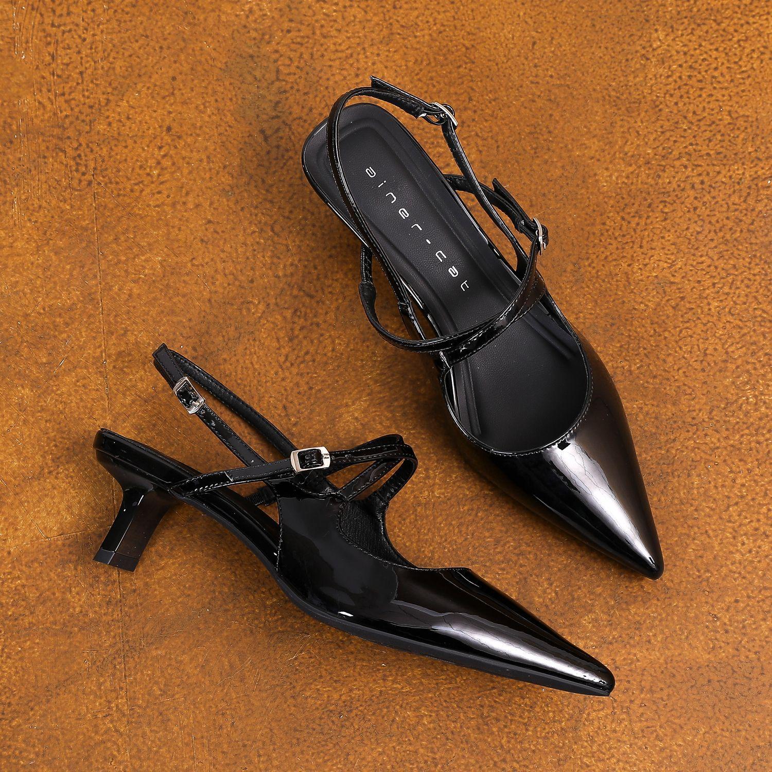 

59008 high heels women s thick heel 2025 new pointed back empty sandals light mouth patent leather one-word belt single shoes 34