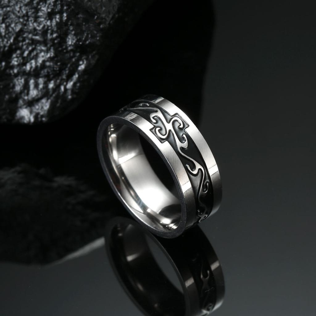 My Shape Vintage Fire Flame Totem Vine Cross Rings for Men Black Paint Punk Stainless Steel Finger Rings Male Jewelry Amulet