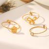 Stainless Steel Open Ring with Bow & Flower Design - French Elegant Style