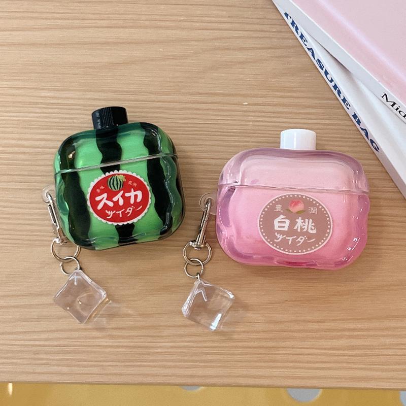 Kawaii Watermelon Peach Juice Earphone Case For Airpods Pro 3 4 2 Cover Silicone Headphone Cases Cute For Airpod 4 Generation