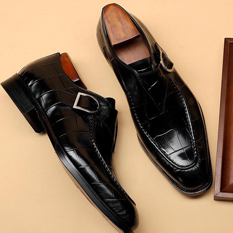 Pánské designové obchodní kožené boty britského stylu business formální boty pro muže velké kancelářské boty boty se čtvercovou špičkou s přezkou Boty Oxford