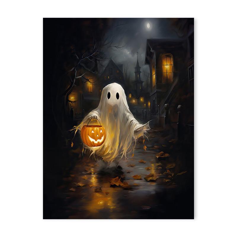 Vintage Halloween Cute Black Cat Candle Ghost Canvas Painting Nordic Dark Horror Academy Posters Bedroom Wall Art Home Decor