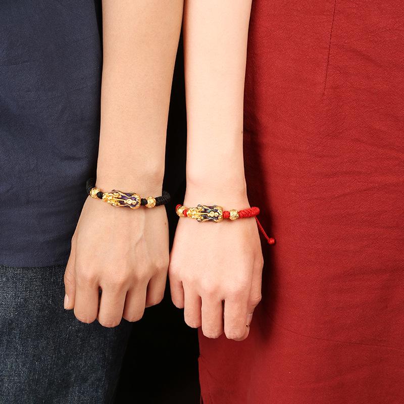 Dragon Knot Sterling Silver Color-Changing Pixiu Bracelet - Men's Woven Rope Pikachu Gift for Boyfriend