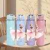 1PC Soft Pink Ballerina Dancing Girl Print 750ml Color Plastic Sports Water Bottle Leakproof Flip Straw Lid Suitable for Sports Office Home Use