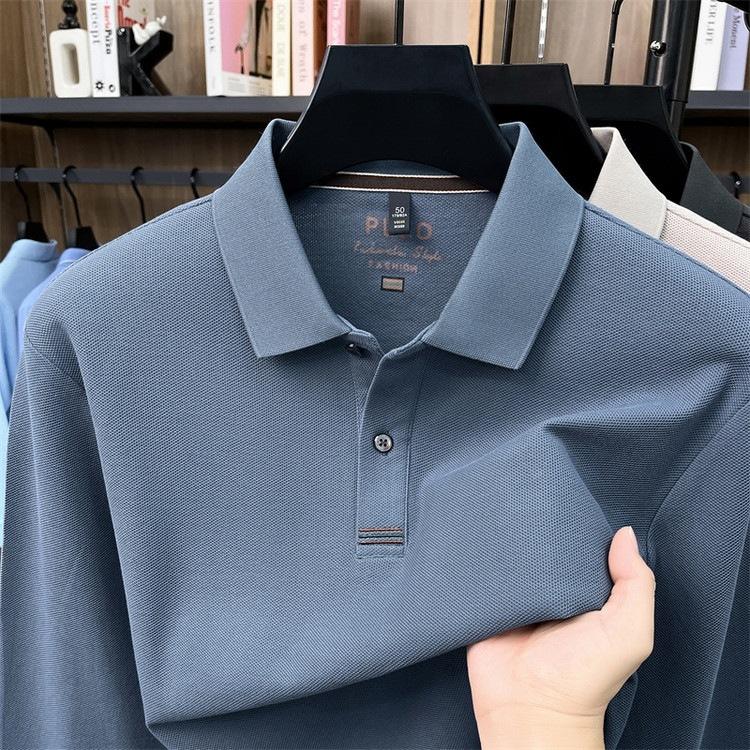 Autumn 100 Pure Cotton Men'S Long-Sleeved T-Shirt Batch Solid Color Simple Business Fashion Polo Shirt
