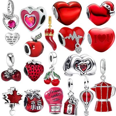 New Red Strawberry, Cherry, Maple Leaf, Apple, Safety Talisman Charms Beads DIY Women Jewelry Gift Beads Fit Bracelets