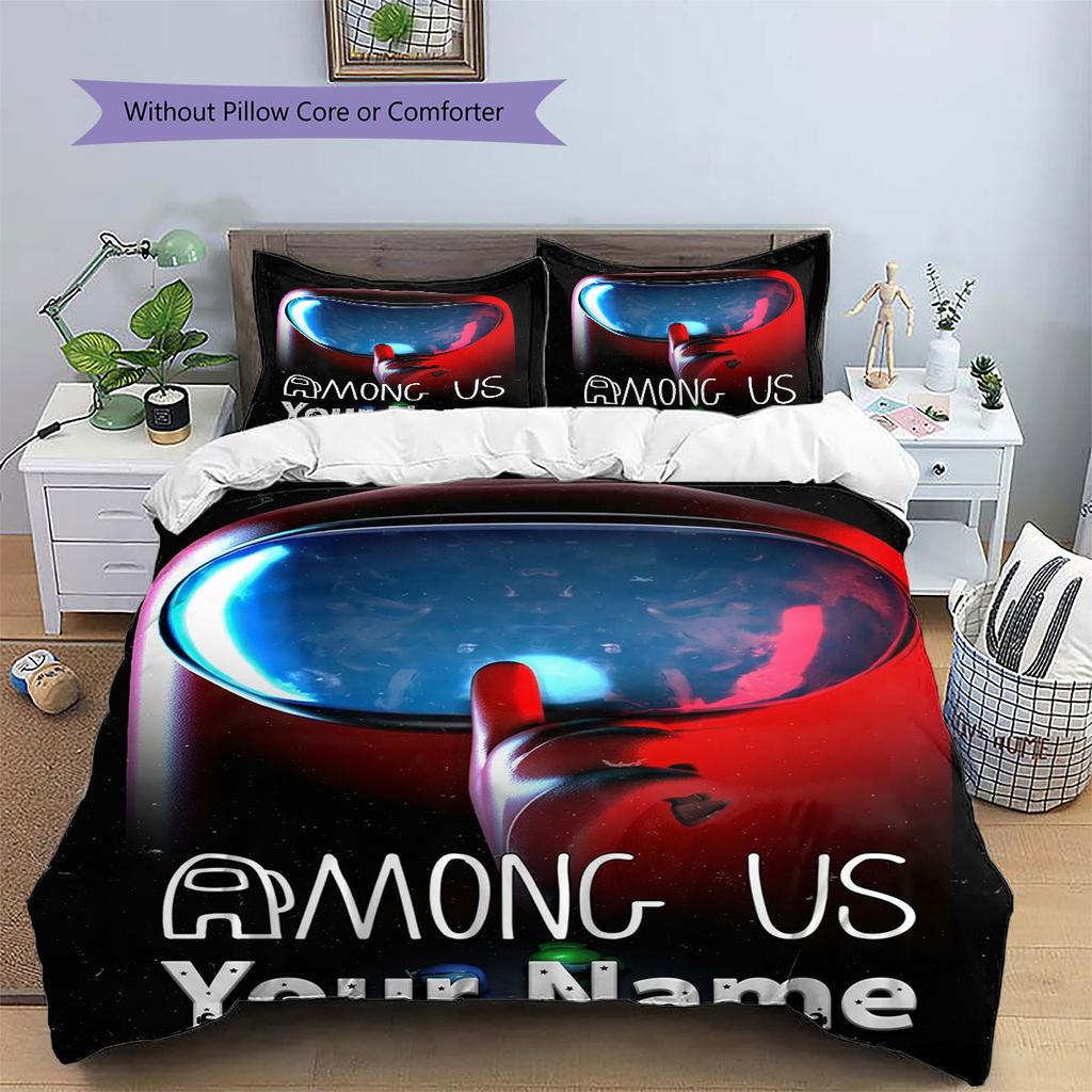 Among Us Custom Name Pattern Bedding,Quilt Set Quilt Cover Pillowcase Home Birthday Gift(1 * Duvet Cover + 2 * Pillowcase, Without Core)