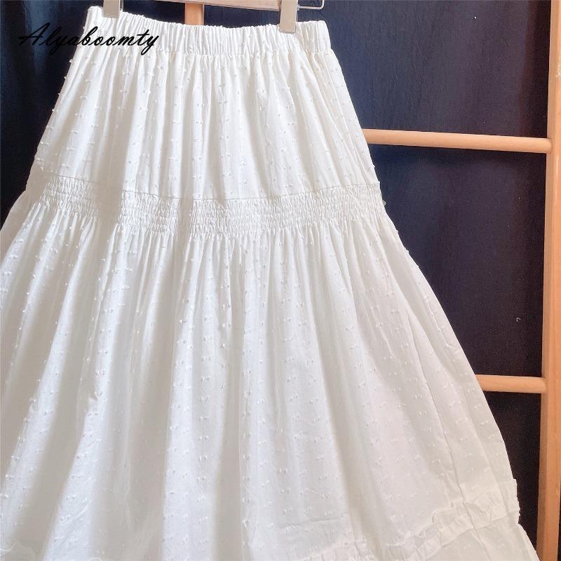 Japanese Mori Girl Summer Spring Women Princess Skirt High Waist Ruffles White A-Line Skirt Sweet Elegant Basic Skirts Womens