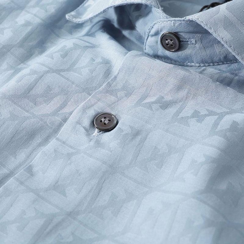 Emporio Armani Ss23 Pattern Printed Polo Collar Button Long Sleeve Shirt Men Shirts Gray Blue 3R1C86-1K0DZ-F748