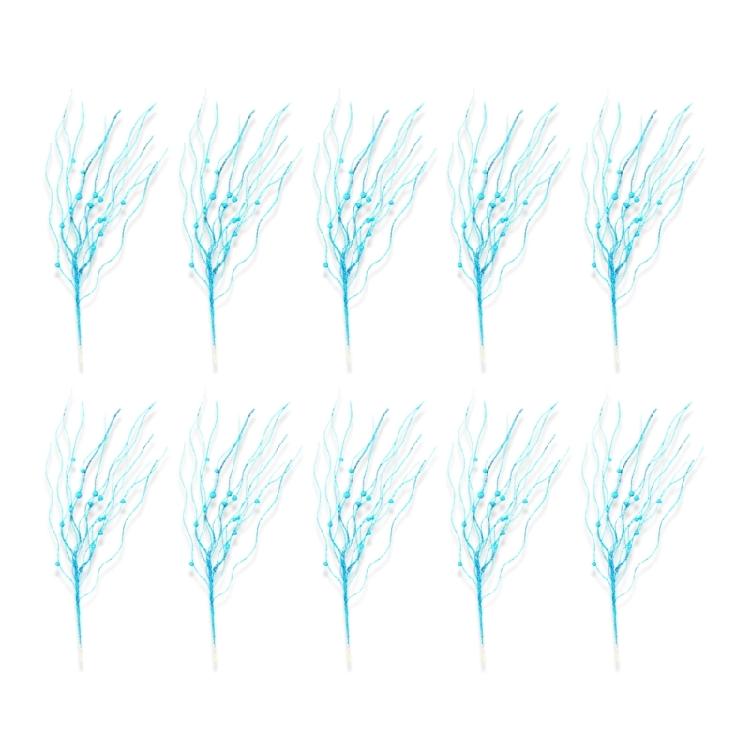 10pcs Textured Plastic Stems Glittering Christmas Picks Artficial Flower Leave Spring Festival Decoration