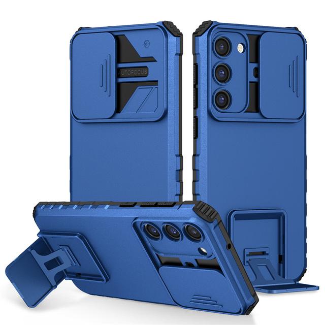 

Для Samsung Galaxy S23 Ultra Case Slide Camera Lens Armor Protection Kickstand Phone Case For Samsung S23 S 23 Plus Back Cover For Galaxy S23 синій