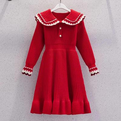 Strickkleid für Mädchen - Frühling/Herbst Kinder Revers Prinzessinnenrock