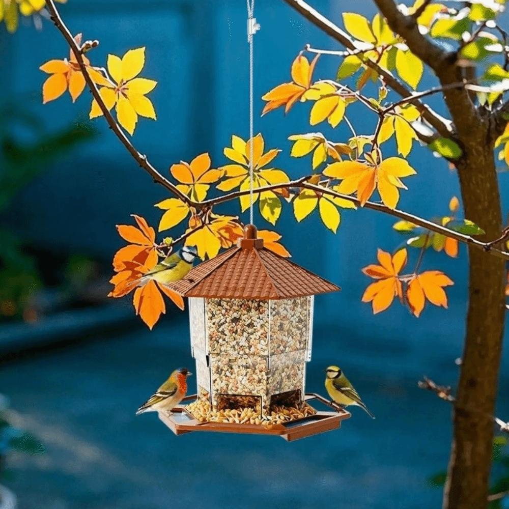 Tower Shape Hanging Bird Feeder Transparent Bird Food Container Bird Perch Tray Balcony